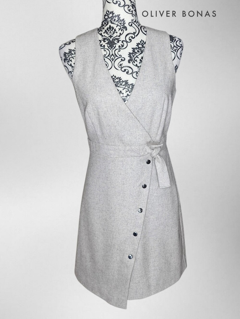 OLIVER BONAS Wool Blend Wrap Front Sleeveless Dress - 6
